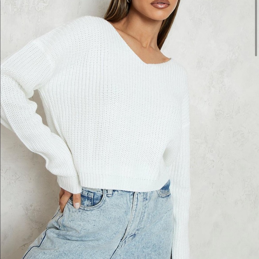 Cropped Fisherman V Neck Sweater